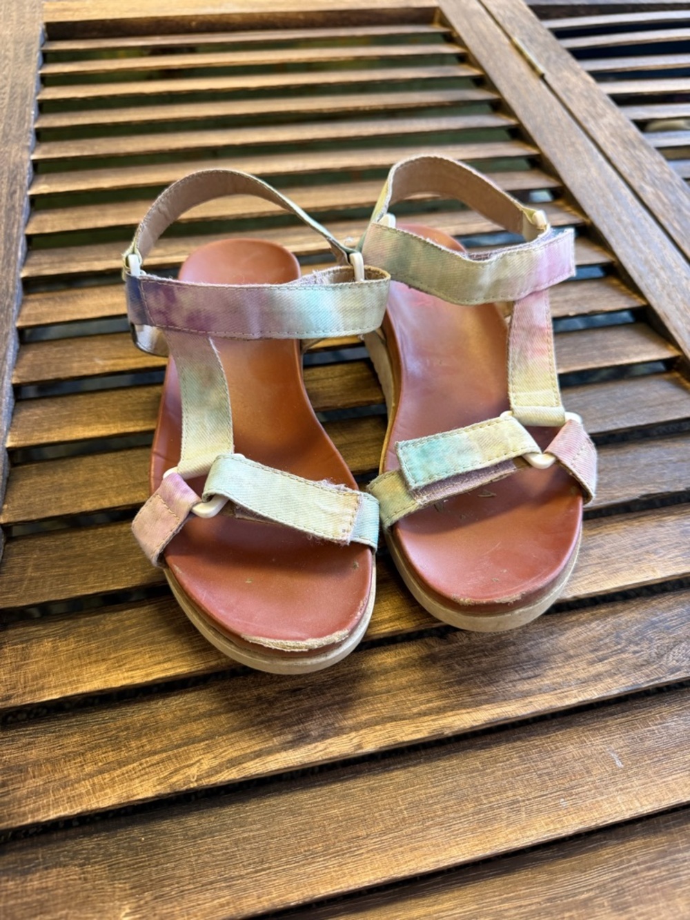 Jellypop Girls Pastel Tie-Dye Strap Sandals in Purple, Blue, Green Velcro Size 1